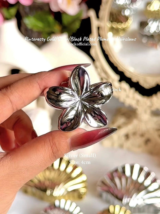 🐚Pinteresty Plumeria Glow Hair Claws: Silver - Glossy (Small)🦀✨