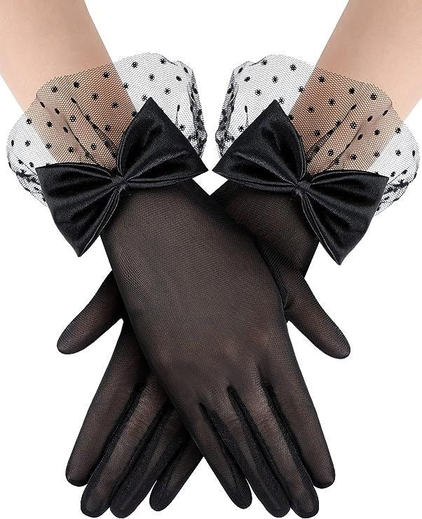 Vintage Mesh Handgloves: Black Bow (Black) - 1pair🖤🎀✨