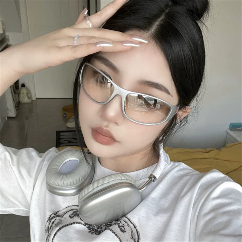 S03: Pinteresty Y2k Sports Sunglasses - Transparent + Silver (with box) Unisex