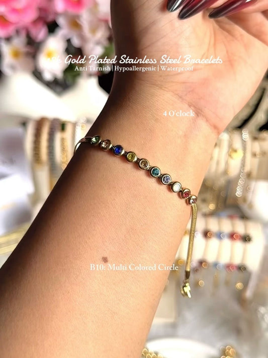 ⚜️B10: 18k Gold Plated Stainless Steel Minimalist Bracelet: Multi Colored Circle✨