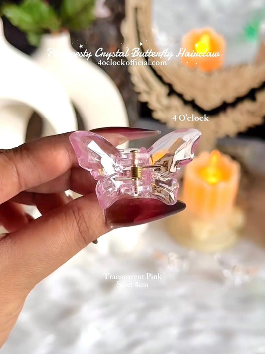 🦋✨Small Crystal Clear Butterfly Hair Claw : Transparent Pink✨🦋