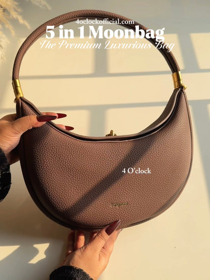 5 in 1 Premium Moonbag: Brand-Design Inspired Handbags: Black (With Box and Dust Bag)