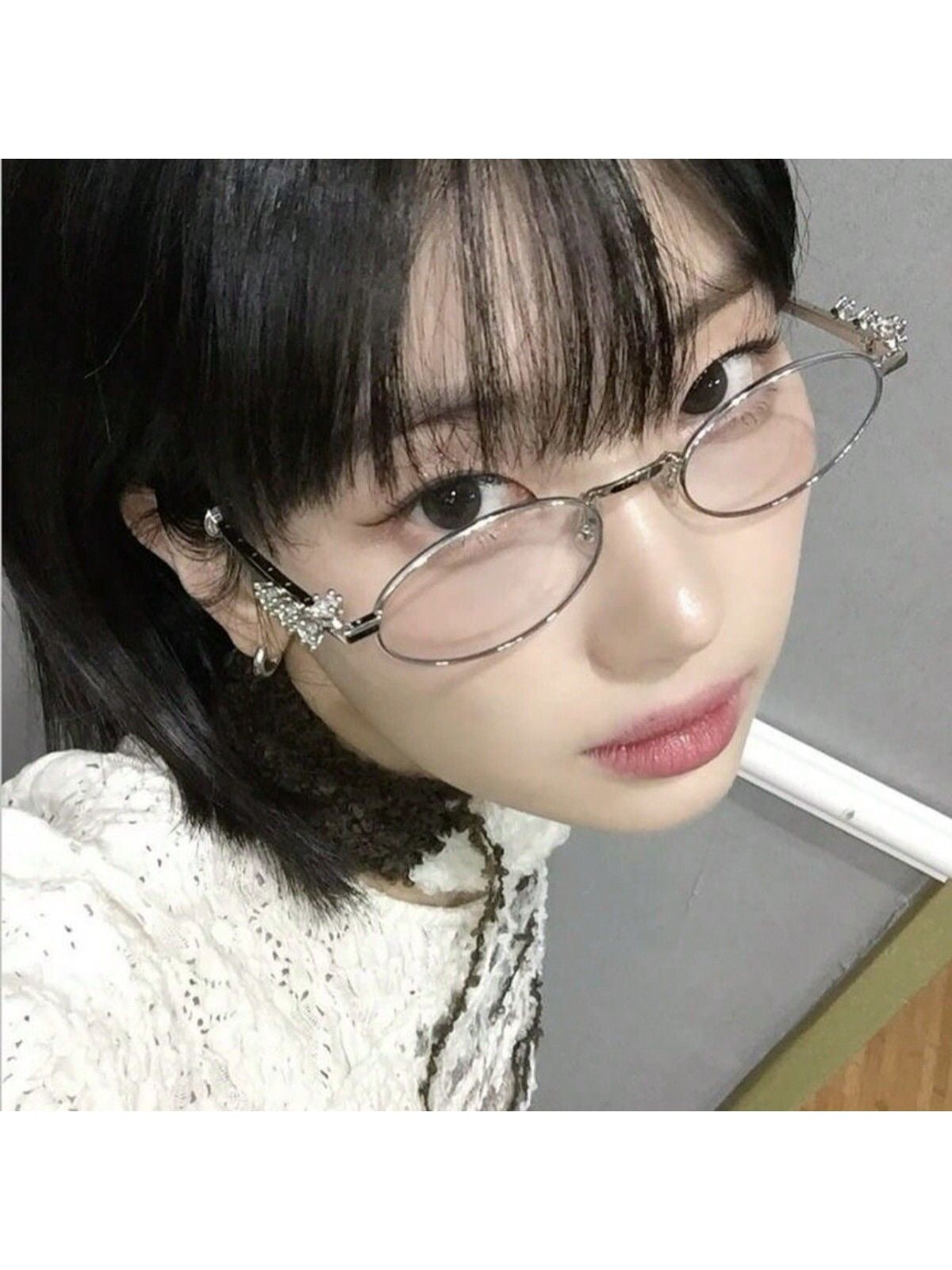 S37: Pinteresty Y2K Diamond Metal Oval Sunglasses - Transparent + Golden (with box)