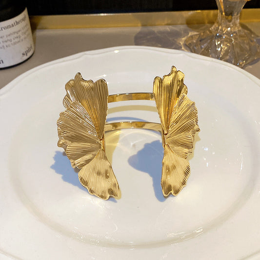 ✨HC07: Handcuff for Stack: Gold Large Ginkgo Leaf Bracelet ✨
