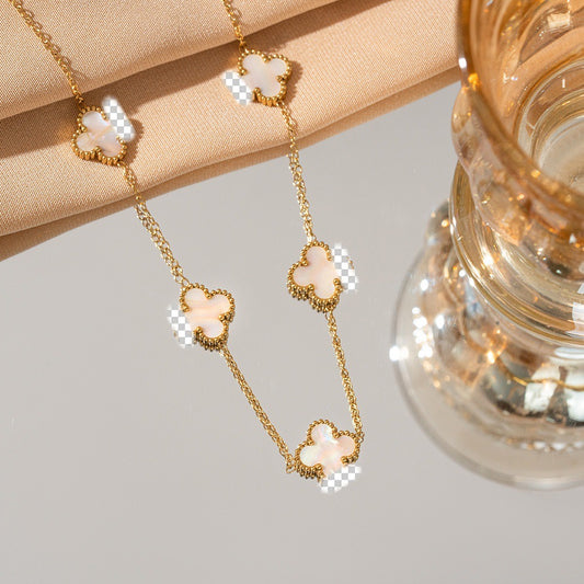✨P81: 18k Gold Plated Stainless Steel Necklace: White Radiant (13mm: Diemeter)✨
