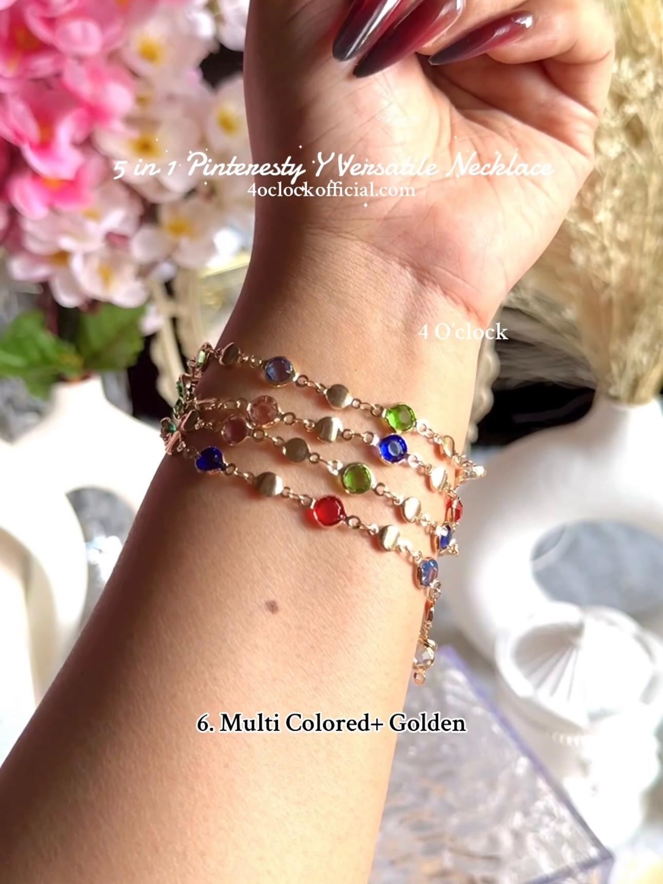 ✨5 in 1 neckpiece /handchain / bracelet stack: Multi Colored+Golden💫