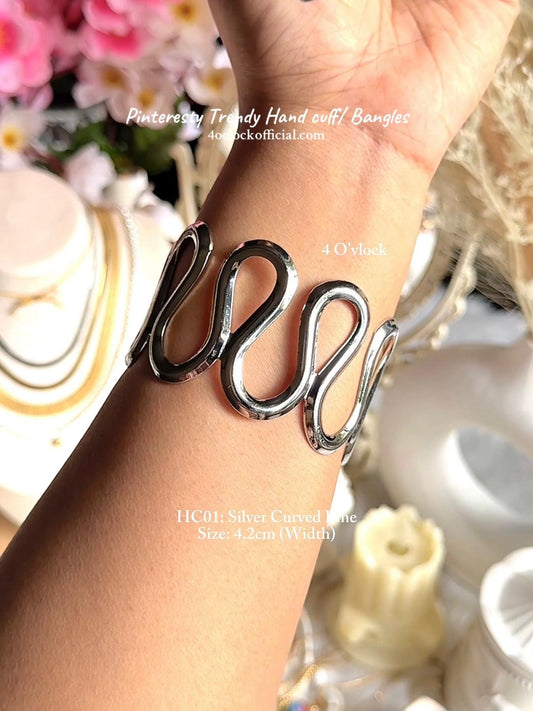 ✨HC01: Handcuff for Stack:Silver Curved Line✨
