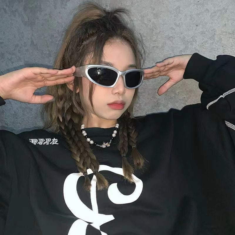 S08: Pinteresty Y2k Sports Sunglasses - Light Silver + Black (with box) Unisex