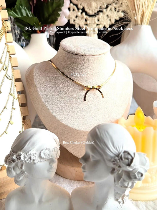 ✨🎀Stainless Steel Bow Choker Necklace: Gold (Adjustable)🎀✨