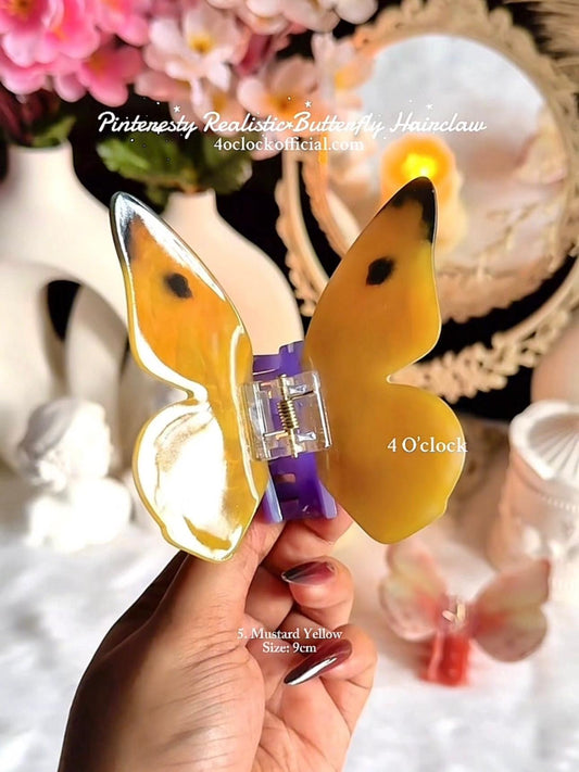 🦋🌿5. Realistic Butterfly Hair Claw – Mustard Yellow🌸🍃