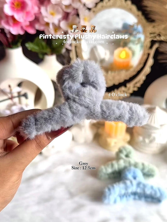 🧸Pinteresty Plushy Hairclaw: Grey🎀✨