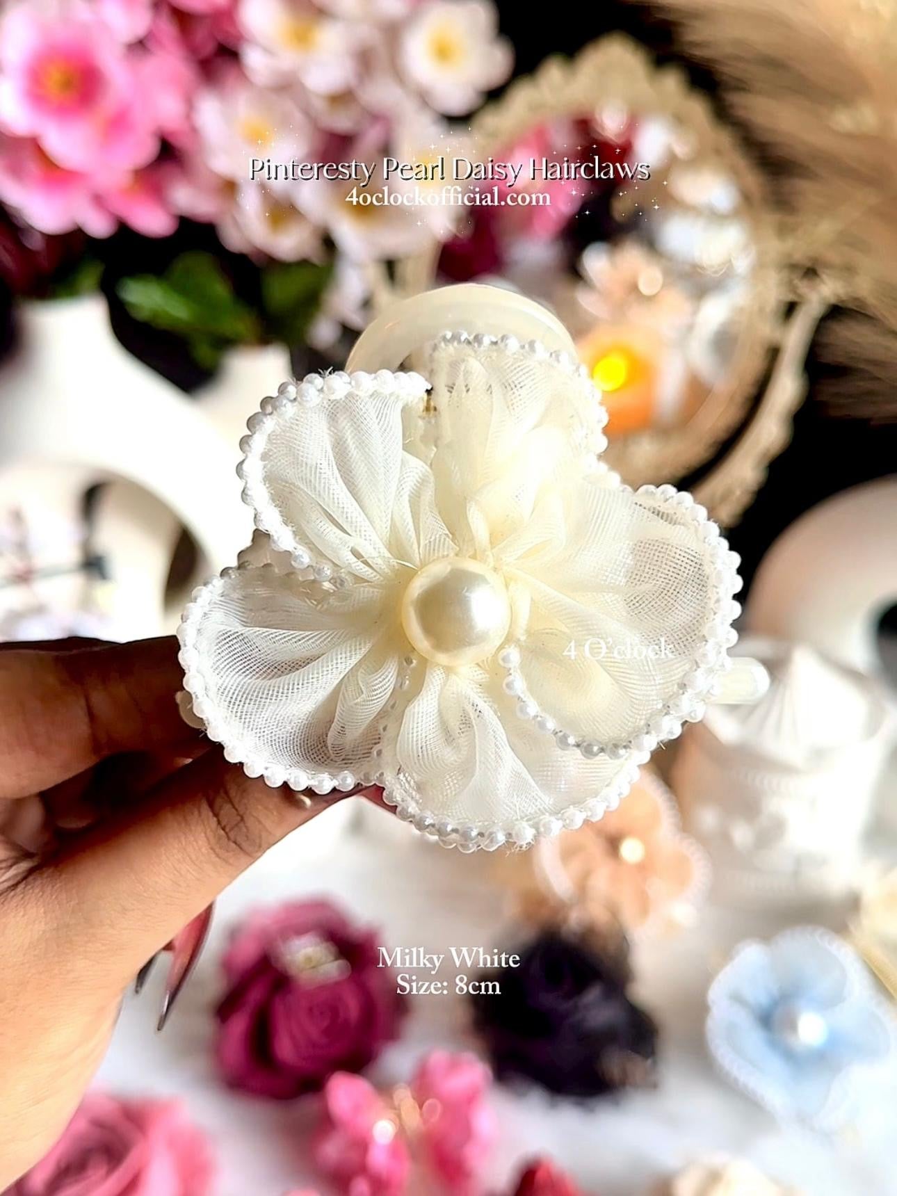 🫧 Pearl Daisy Hairclaw - Milky White 🌸