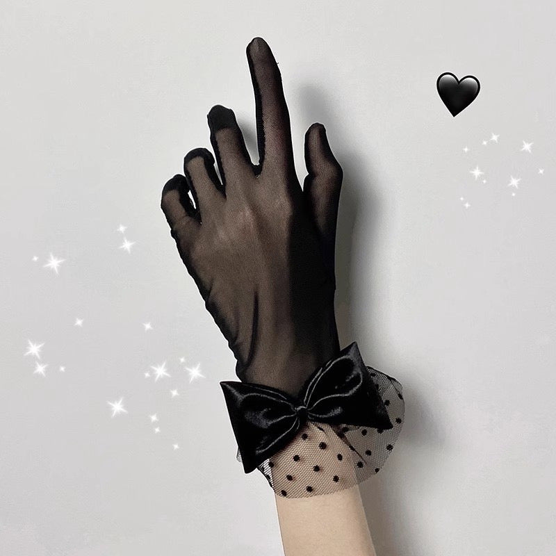 Vintage Mesh Handgloves: Black Bow (Black) - 1pair🖤🎀✨