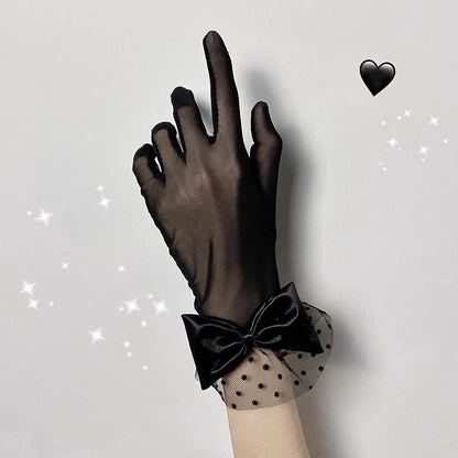 Vintage Mesh Handgloves: Black Bow (Black) - 1pair🖤🎀✨