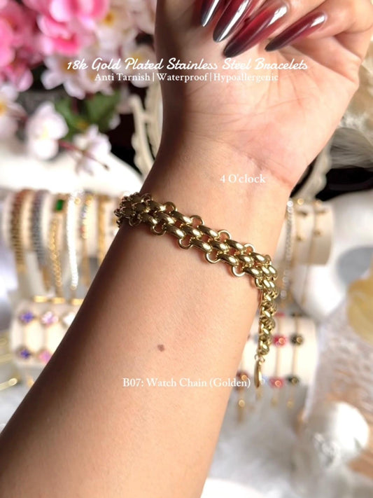 ⚜️B07: 18k Gold Plated Stainless Steel Minimalist Bracelet:Watch Chain (Golden)✨