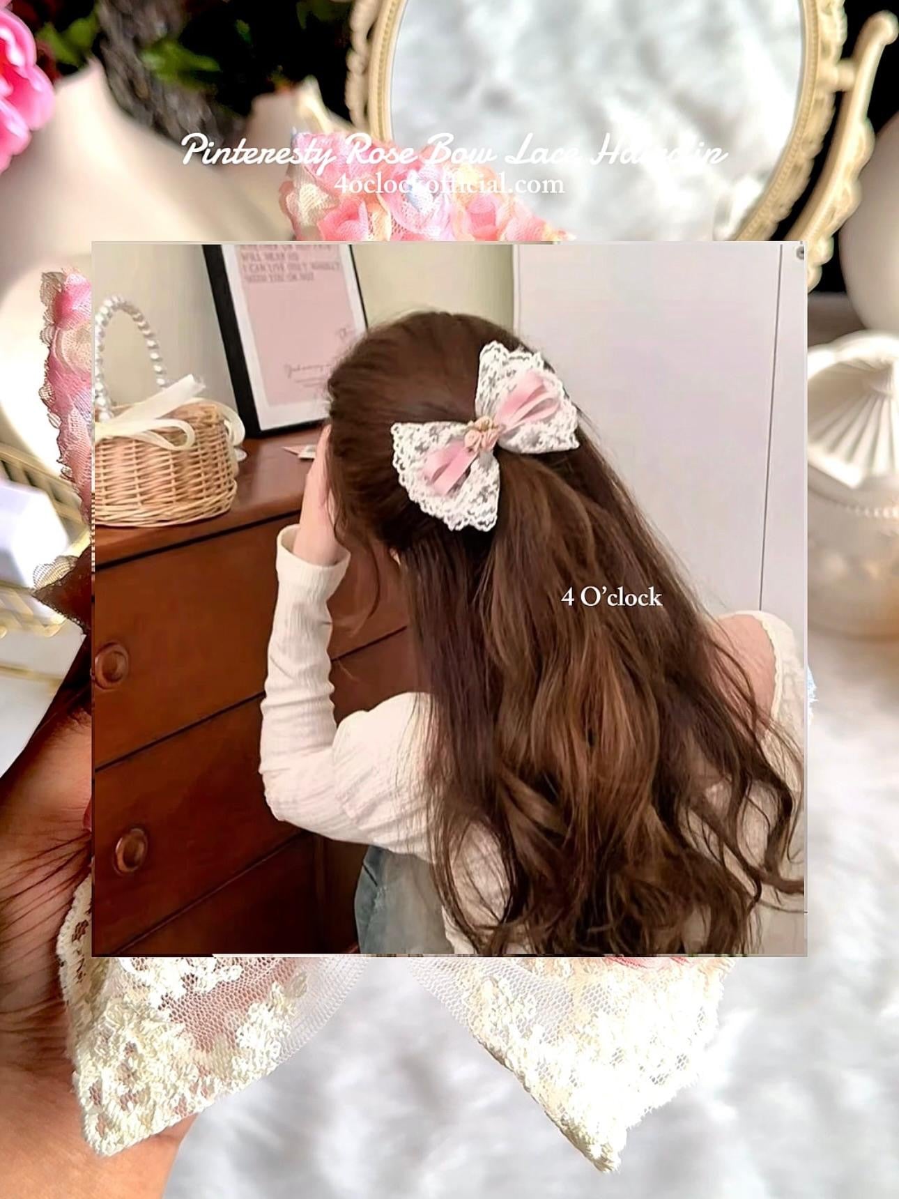 💐Pinteresty 3D Rose Bow Lace Hairclip - White Lace Rose✨