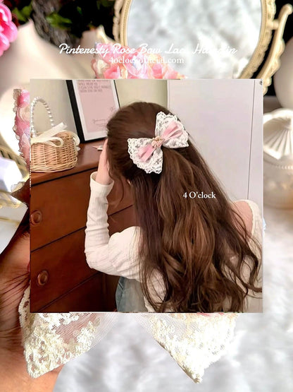 💐Pinteresty 3D Rose Bow Lace Hairclip - White Lace Rose✨