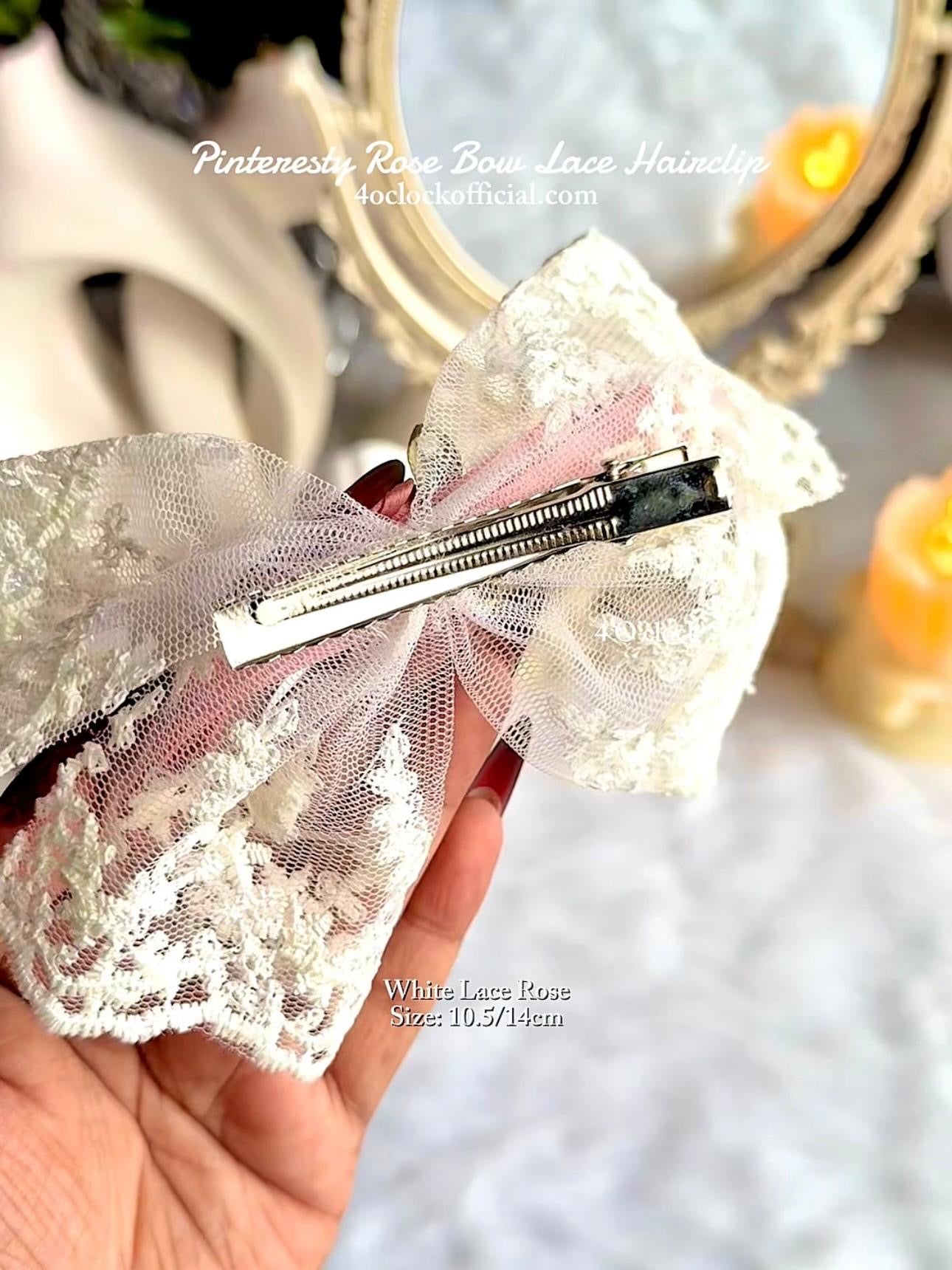 💐Pinteresty 3D Rose Bow Lace Hairclip - White Lace Rose✨