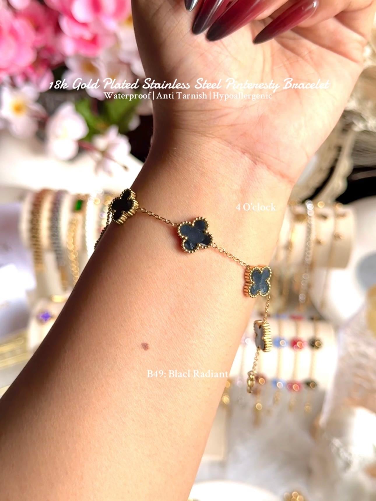 ⚜️B49: 18k Gold Plated Stainless Steel Minimalist Bracelet:Black Radiant✨