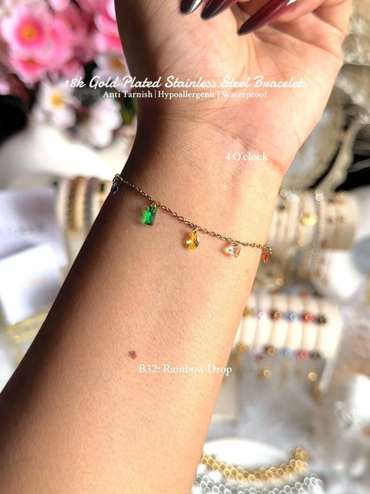 ⚜️B32: 18k Gold Plated Stainless Steel Minimalist Bracelet:Rainbow Drop✨