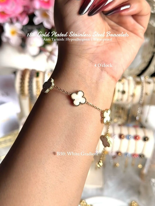 ⚜️B50: 18k Gold Plated Stainless Steel Minimalist Bracelet:White Gradient✨