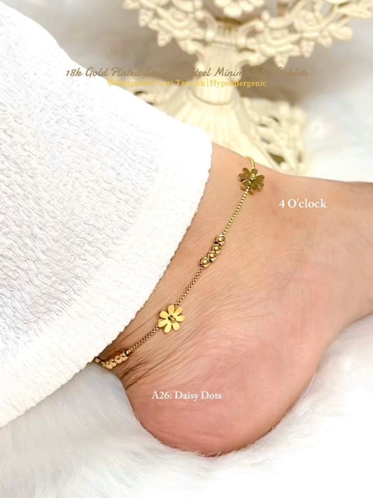 ✨A26: 18k Gold Plated Stainless Steel Anklet:Roman Daisy Dots✨