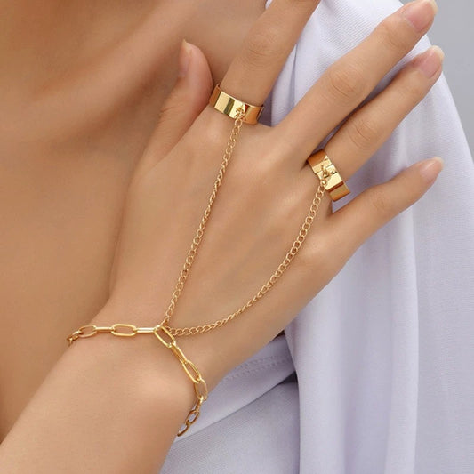 ✨RB04: Ringchain Bracelet:Dual Rings Gold✨