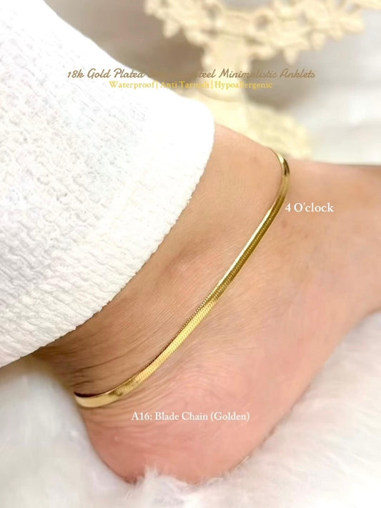 ✨A16: 18k Gold Plated Stainless Steel Anklet:Blade Chain (Golden)✨