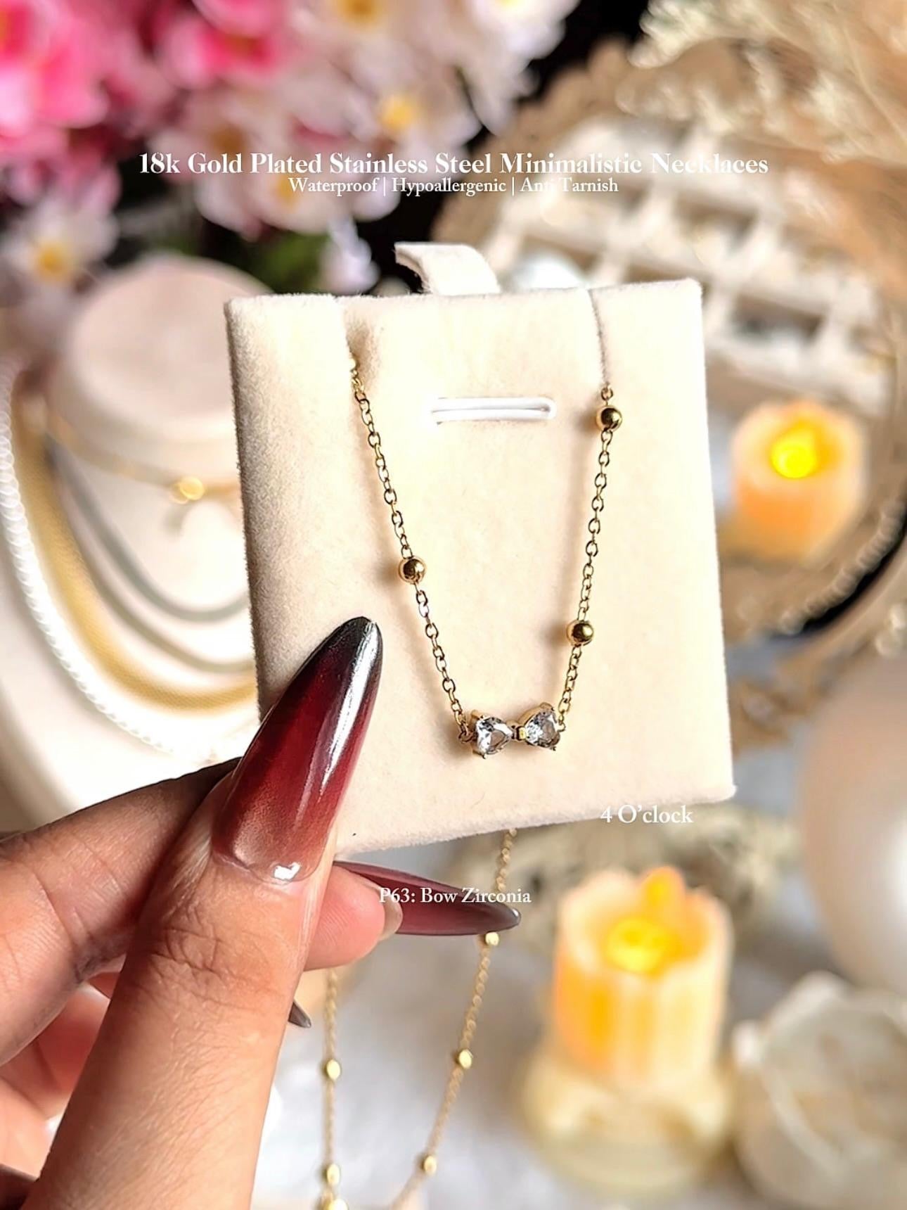 ✨P63: 18k Gold Plated Stainless Steel Pendant:Bow Zirconia✨