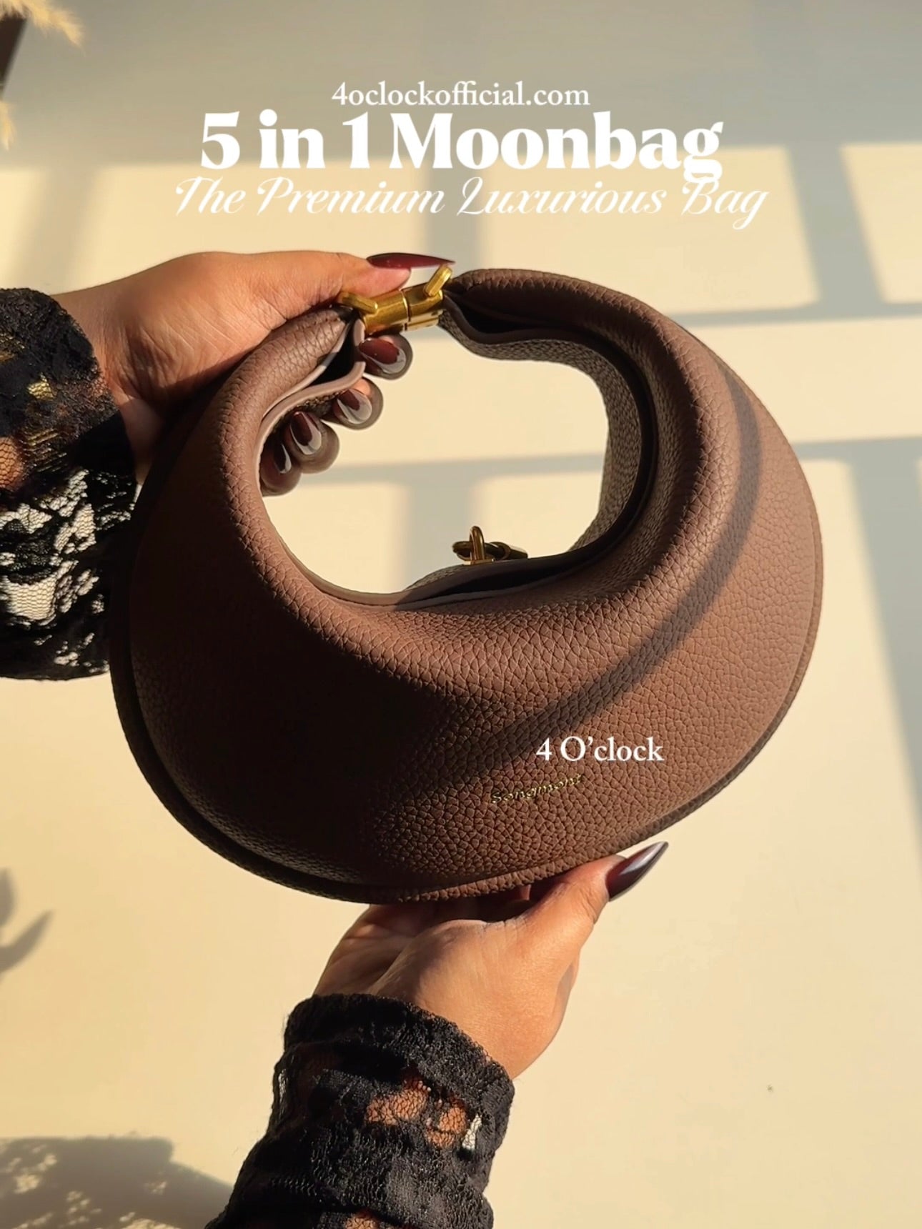 5 in 1 Premium Moonbag: Brand-Design Inspired Handbags: Black (With Box and Dust Bag)
