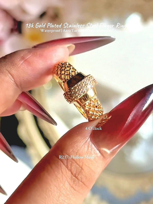 💍R217: 18k Gold Plated Stainless Steel Finger Rings: Hollow Mesh✨         (With Box)