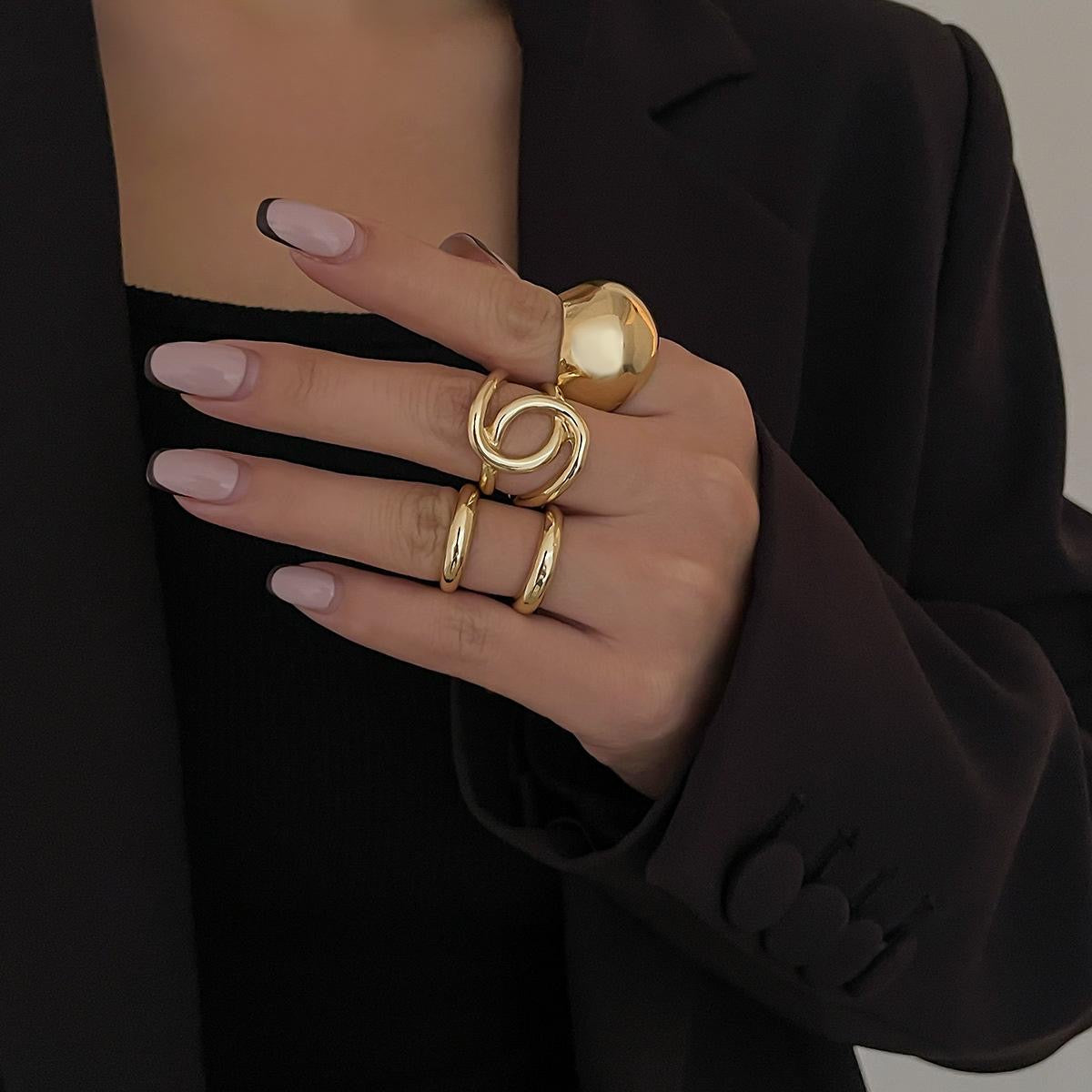 ✨RS34: Maximalistic Finger Ring Sets (Golden) -3pc✨