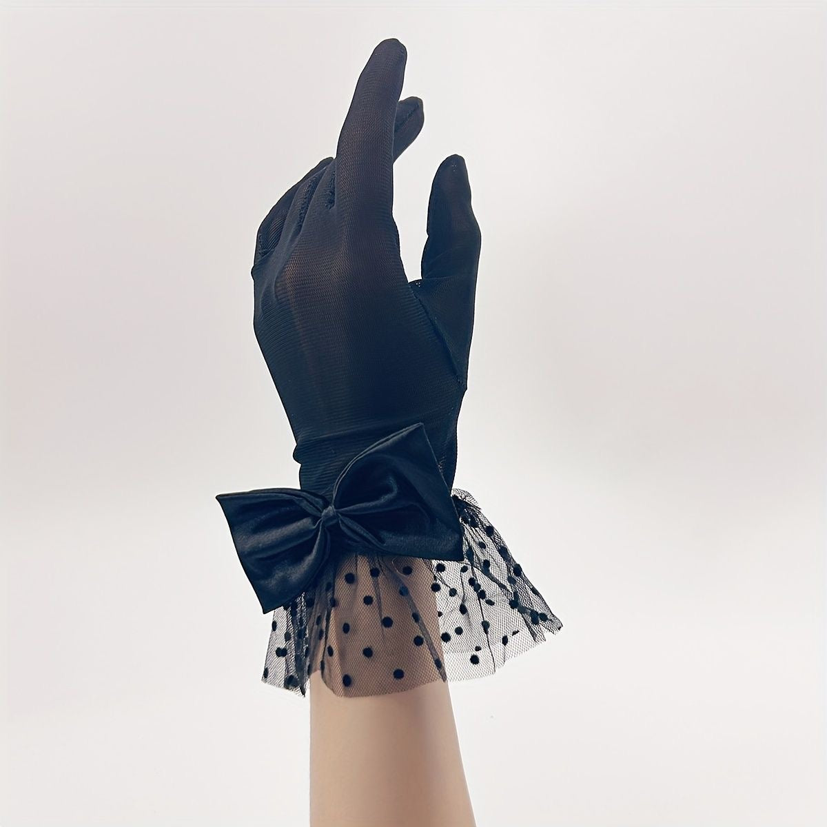 Vintage Mesh Handgloves: Black Bow (Black) - 1pair🖤🎀✨