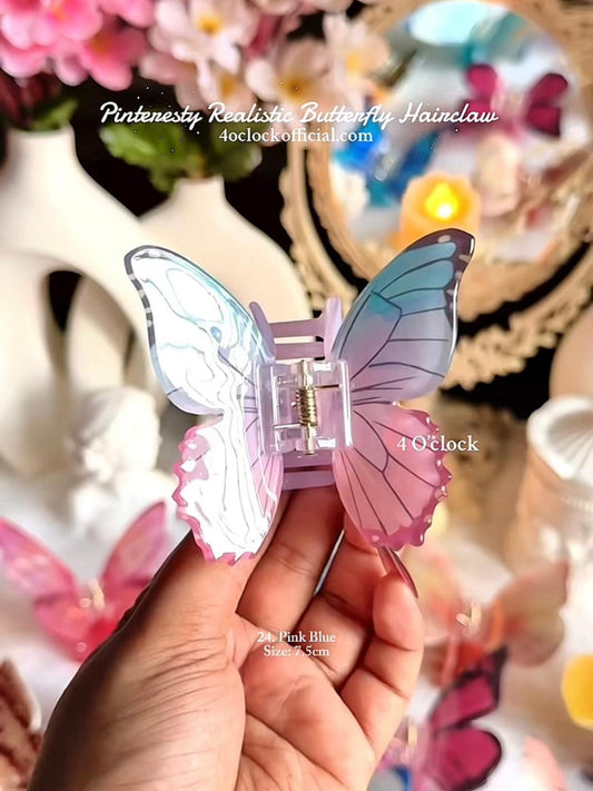 🦋🌿24. Realistic Butterfly Hair Claw – Pink Blue🌸🍃