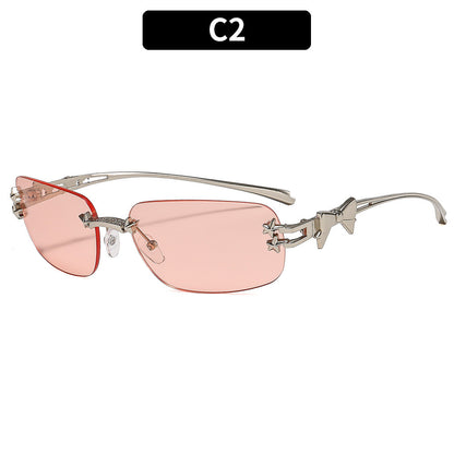 S17: Pinteresty Rimless Y2K Bow sunglasses: Pink + Grey (with box)