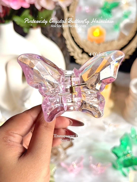 🦋✨Big Crystal Clear Butterfly Hair Claw : Transparent Pink✨🦋