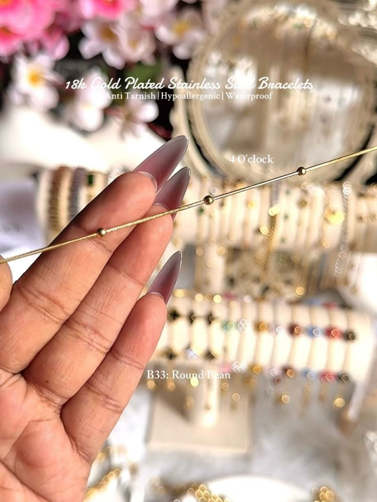⚜️B33: 18k Gold Plated Stainless Steel Minimalist Bracelet: Round Bean✨