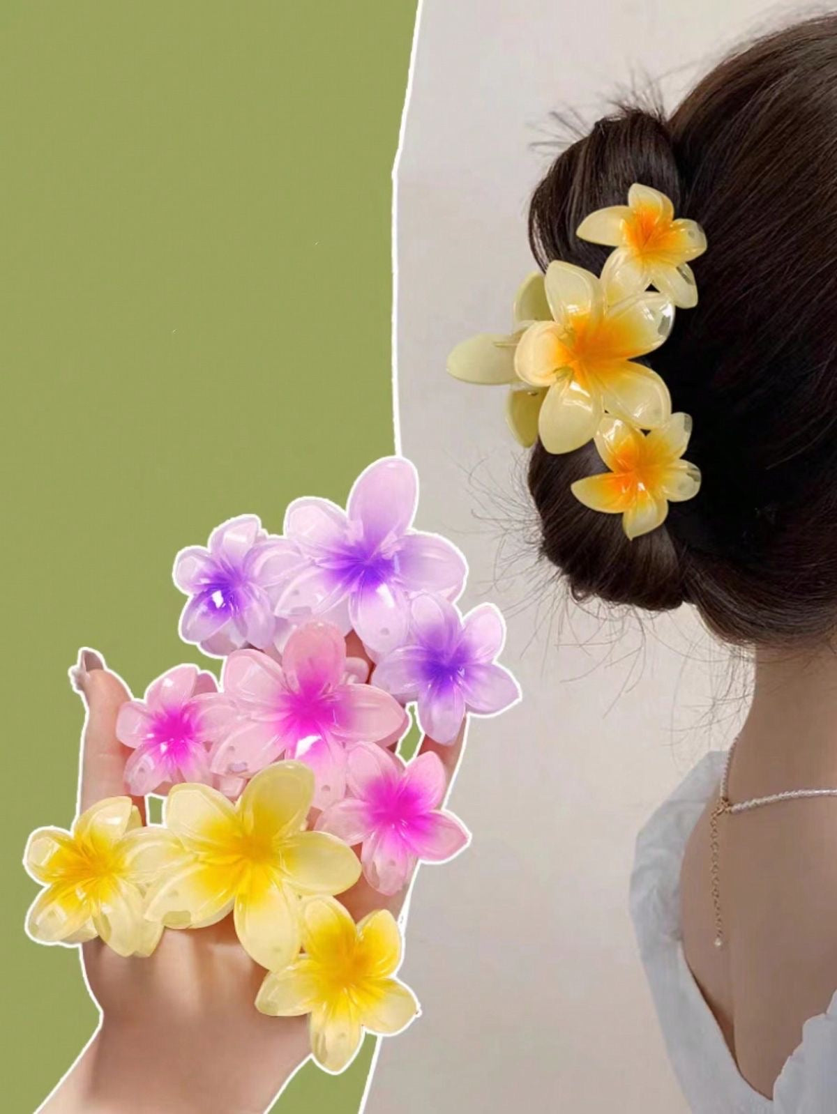 Big Plumeria Hairclaws: Neon Green (3 flowers are attached)