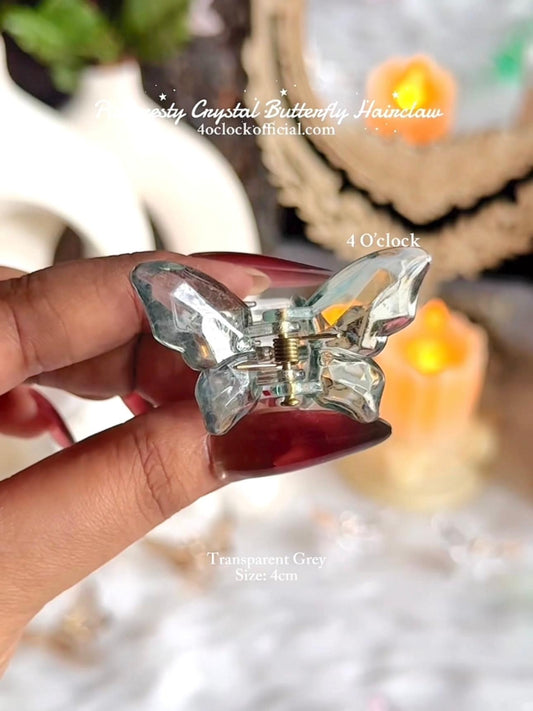 🦋✨Small Crystal Clear Butterfly Hair Claw : Transparent Grey✨🦋