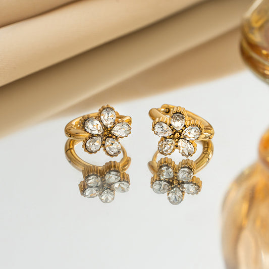 ✨E02: 18k Gold Plated Stainless Steel Gold Hoopd: Eternal Flower ✨