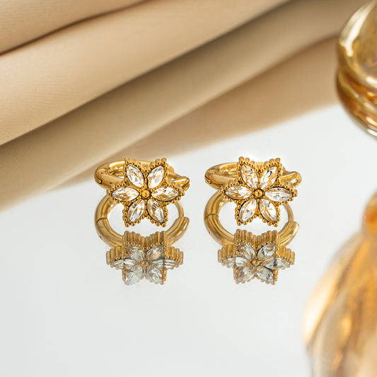 ✨E05: 18k Gold Plated Stainless Steel Gold Hoopd: Aurora Flower✨