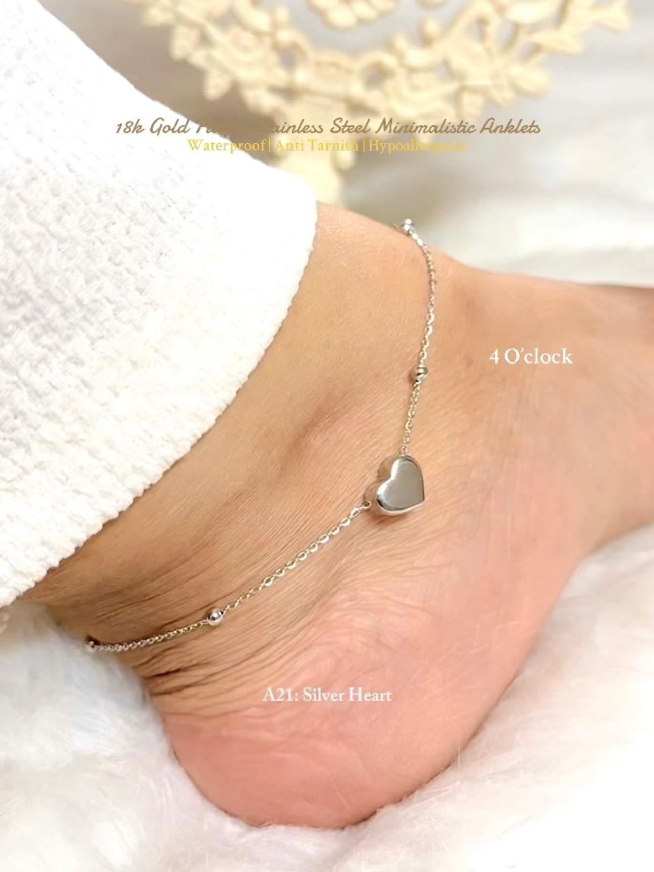 ✨A21: 18k Gold Plated Stainless Steel Anklet:Silver Heart✨