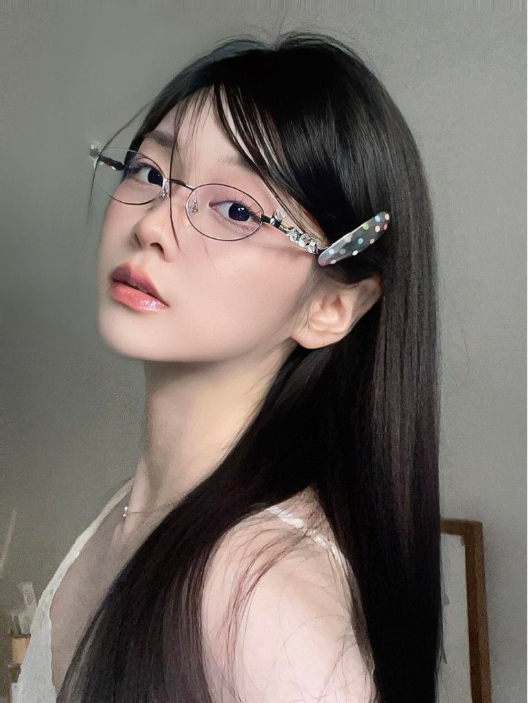S34: Pinteresty Y2K Diamond Metal Oval Sunglasses - Black + Silver (with box)