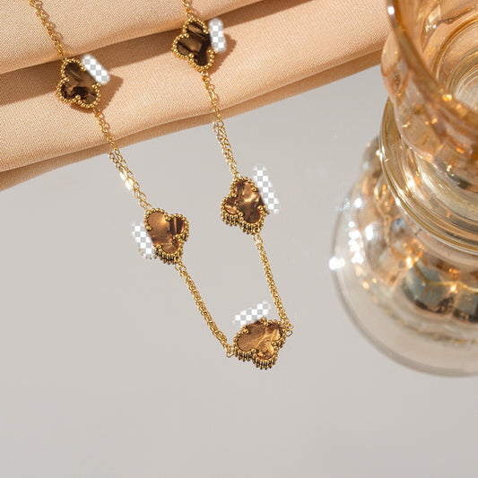 ✨P76: 18k Gold Plated Stainless Steel Necklace: Brown Radiant (13mm: Diemeter)✨