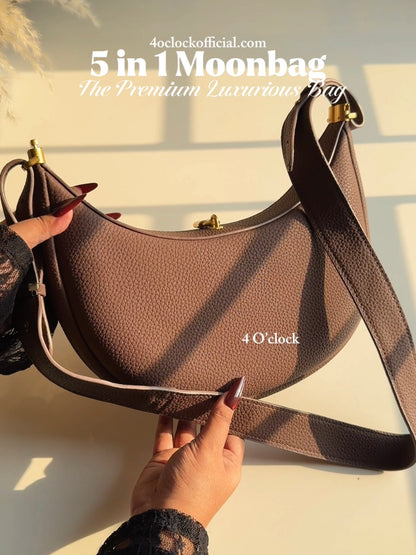 5 in 1 Premium Moonbag: Brand-Design Inspired Handbags: Black (With Box and Dust Bag)