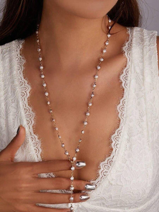 ✨5 in 1 neckpiece /handchain / bracelet stack: Pearl Golden💫