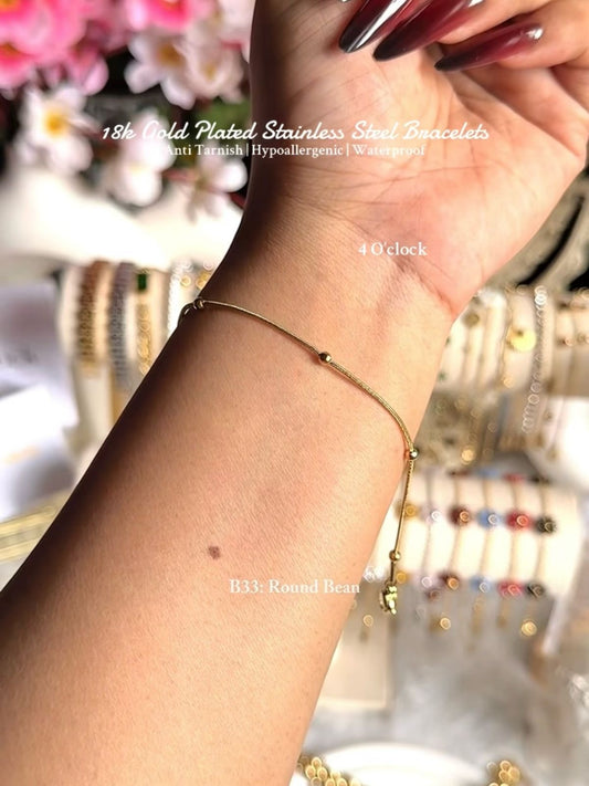 ⚜️B33: 18k Gold Plated Stainless Steel Minimalist Bracelet: Round Bean✨
