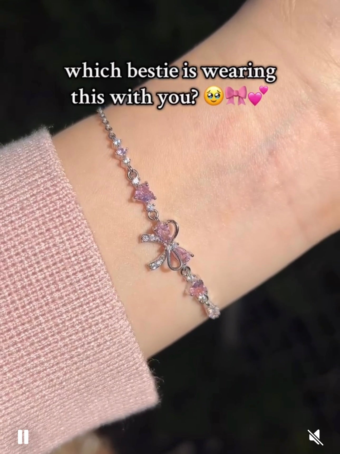 Silver: ✨🎀Bow Pink Stone Bracelet🎀✨ (Without box)