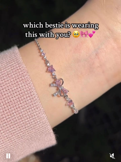 Silver: ✨🎀Bow Pink Stone Bracelet🎀✨ (Without box)