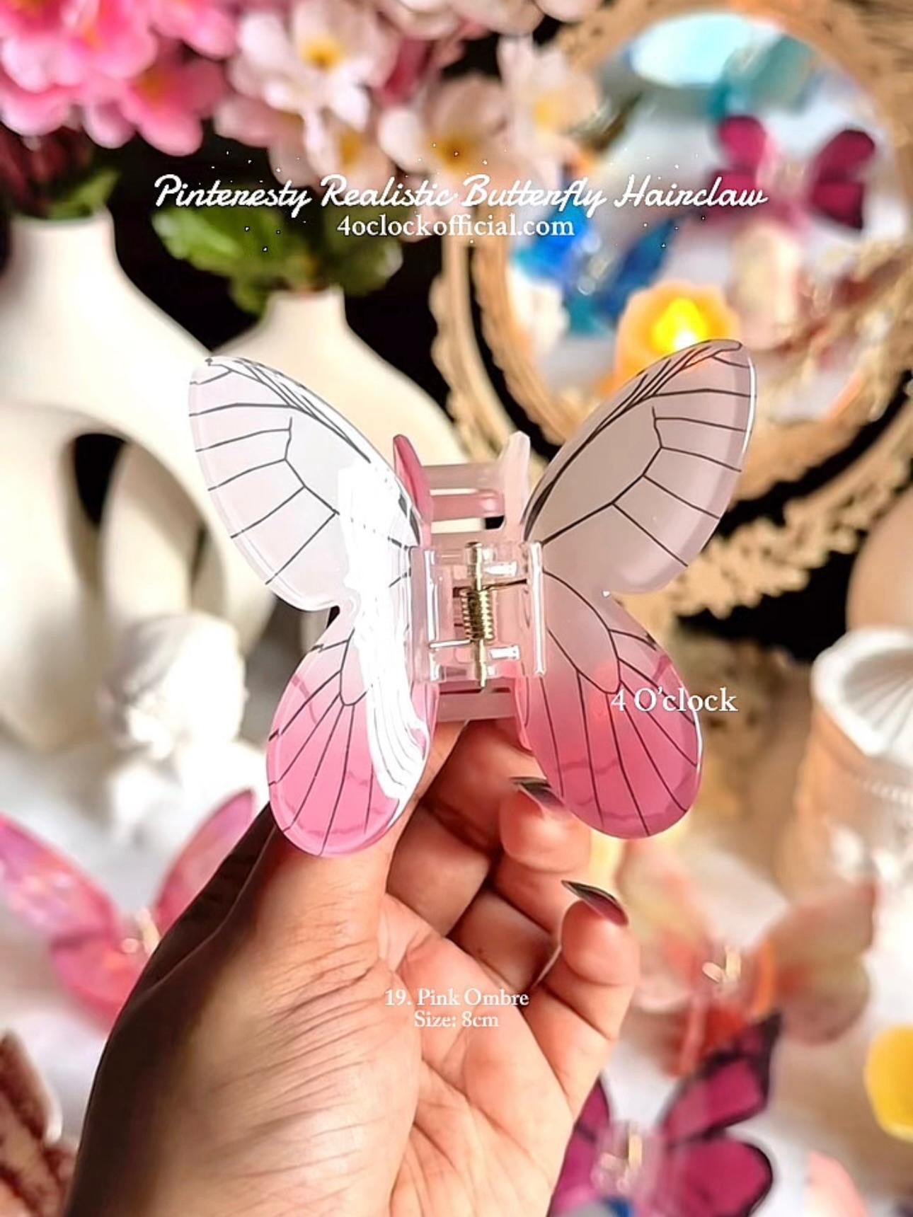🦋🌿19. Realistic Butterfly Hair Claw – Pink Ombre🌸🍃